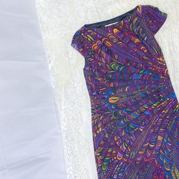 Evan Picone Women's Dress Peacock Feather Pattern Sz 10 Eclectic Cocktail Attire - Picture 5 of 14